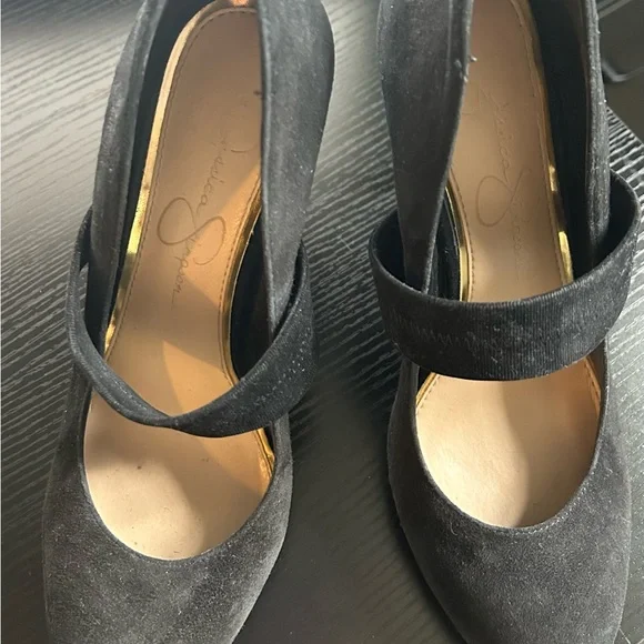 Jessica Simpson Black Mary Jane Heels Size 7.5 Ankle Strap Pumps - Picture 4 of 6